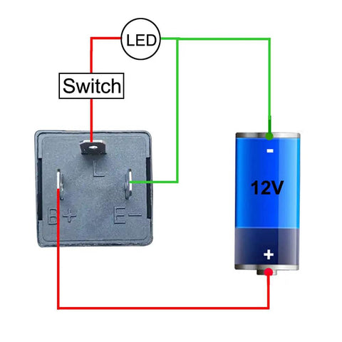 Wiring diagram for Two Pack 12V 3 Pin LED Flasher Relay CF-13KT For Motorcycle Turn Signals with switch and battery connection.