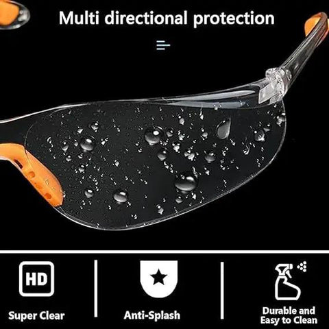 Built Dang Tough 6 Pack Safety Glasses For Work And Lab With Crystal Clear Lenses, featuring anti-splash design for shop use.