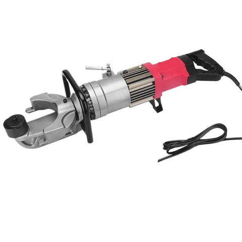 Electric Hydraulic Rebar Bender And Steel Bar Cutter Portable Job Site Heavy Hitter For 4 To 25 Mm Rods With Iron Clad Durability and Straight Shooter Performance, shown from the side.