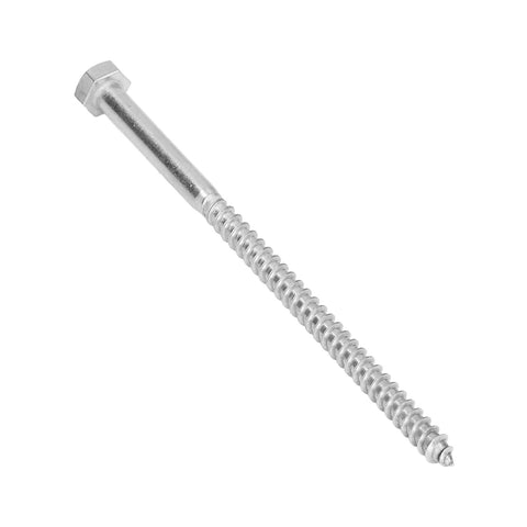 Pro Grade Self Tapping Wood Hex Lag Screws M8 X 150Mm, A2-70 Stainless Steel, Half Thread Design, Integrated Head visible in close-up view