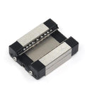 Close-up of black MGN12C carriage block, part of 350mm MGN12 Linear Rail Guide With Dual MGN12C Carriage Blocks For 3D Printers And CNC Machines.