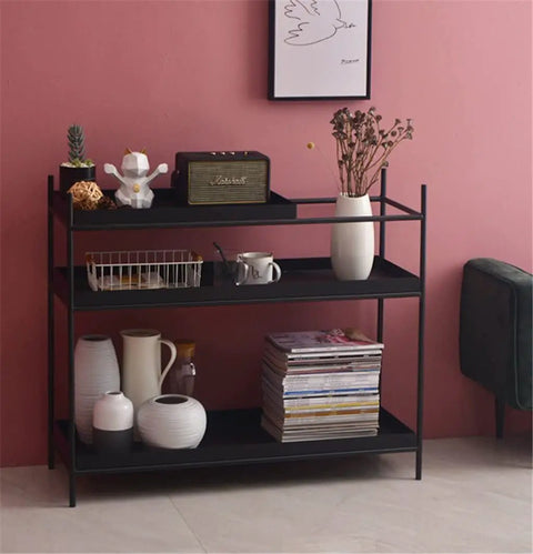 Top Shelf Iron Industrial Bookshelf Featuring a Sleek Narrow Frame Ideal for Living Room Entryways and Foyer Organization Multi Level Floor Storage Rack, showcasing decor and storage.