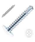 Size Eight By Half Inch Zinc Plated Sheet Metal Screws Three Hundred Piece Pack Featuring Phillips Driven Truss Head and driver bit image