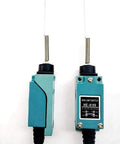 Front and side view of Silver Contact Limit Switch ME-8169 with cat whisker coil spring, 1NC 1NO, 2 pack.