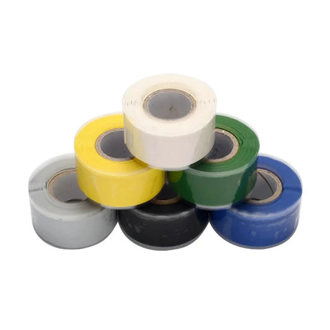 Premium Self Fusing Silicone Sealing Tape In Vibrant Green For High Grip Leak Fixing And Durable Insulation On Pipes, Hoses And Cables With Super Flexible Texture That Won T Crack Or Peel Under Any Stress, stacked rolls showing various colors.