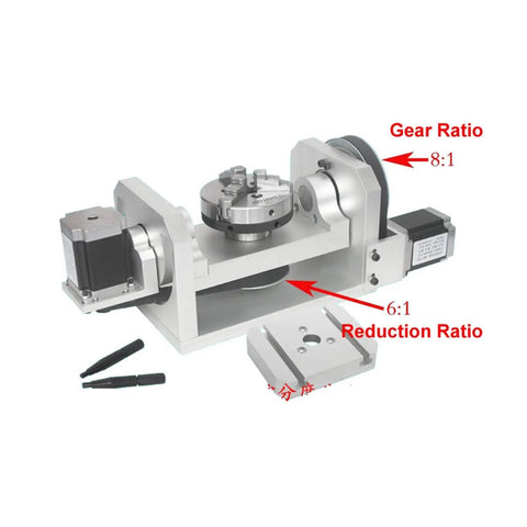 Pro Grade Cnc Rotary Table With Precision Stepper Motor And Smooth Fourth Or Fifth Axis Chuck Built Like A Tank For Milling With EightToOne Gear Ratio And Stable TSlot Base, showing gear ratio details.