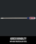 Heavy-Duty Three-Eighths-Inch By Sixteen-Inch Slotted Screwdriver With Acetate Handle, heat-treated alloy steel for strength, side view