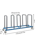 Built Like A Tank Heavy Duty Tire Stand With Smooth Rolling Locking Casters Rust Proof Steel Rack, dimensions shown.