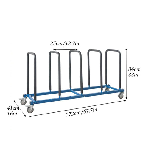 Built Like A Tank Heavy Duty Tire Stand With Smooth Rolling Locking Casters Rust Proof Steel Rack, dimensions shown.