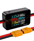 Hardcore Dc Power Meter And Battery Load Tester 8 To 80 Volt 50 Amp Analyzer With Sleek Color Lcd Screen for EV and solar gear with XT60 and XT90 adapters.