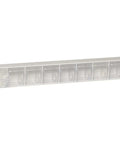 9 Bin Tip Out Cabinet Organizer In White with clear bins, space saving parts organizer, durable plastic, 4x24x3 inches, front view
