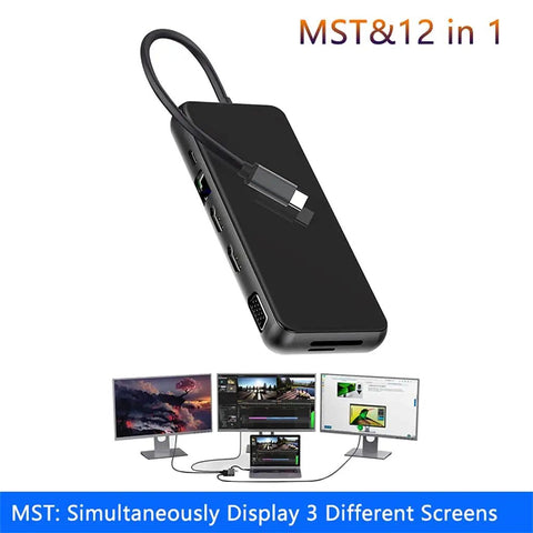 GoTo Usb C Laptop Docking Station Providing Zero Drama Setup With Gigabit Ethernet Vga Output And Sweet Superfast Data Ports Pd Charging Up To Eighty Seven Watts Badass Cold Aluminum Build For Daily Hustle connected to laptop with multiple monitors