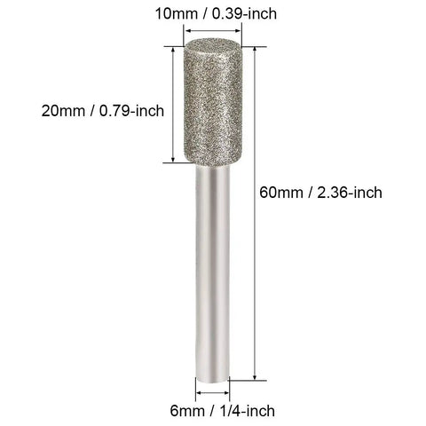 Diamond Burrs Grinding Drill Bits For Carving With Rotary Tool, 1/4 Inch Shank, 10mm Cylindrical Bits, 120 Grit, 2 Pack, Pro Grade Diamond Carving Bits For Metal Wood Stone Engraving And Heavy Duty Detail Work