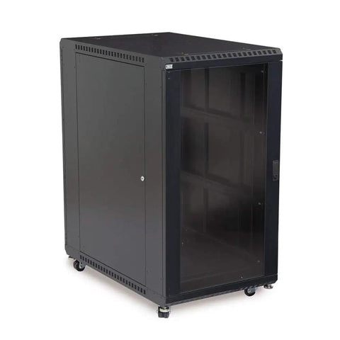 Heavy Duty 22U Server Cabinet With Sleek Tempered Glass And Rock Solid Metal Doors 36 Inch Deep Network Rack Enclosure side view