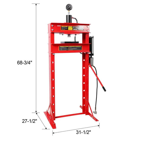 No Sweat 30 Ton Air Hydraulic Shop Press With Built In Gauge And Fast Connect Air Pump, Badass H Frame Heavy Duty Press dimensions