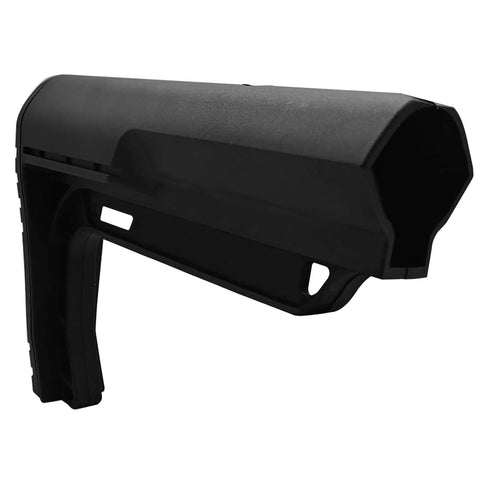 Fixed Stock Black Plastic Immovable Lock Design For Gaming And Simulation Gear Durable Construction Slim Profile Side View