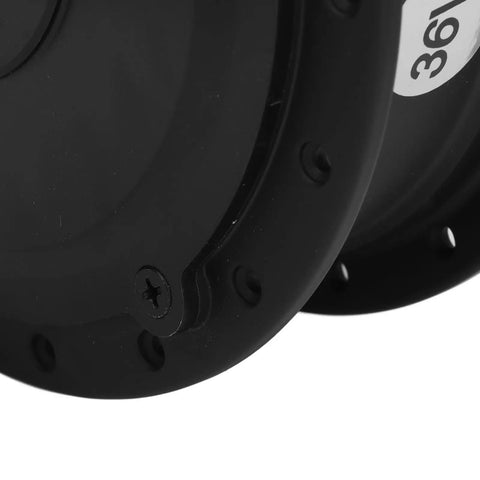 Close-up of 36V 500W Brushless Hub Motor With Quiet Aluminum Rim for electric bikes, displaying screw details and part of rim structure.