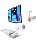 Heavy Duty Industrial Cabinet Computer Monitor Mount With Rock Solid Workhorse Build, supporting a monitor above keyboard and mouse.