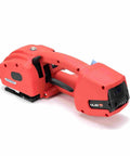 Hustle Free Electric Strapping Machine With Bright Digital Display And Massive 4000 Mah Battery handles half to five eighths in poly straps viewed from the side.
