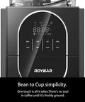 Fully Automatic Programmable Coffee Maker With Built In Grinder And Timer control panel displaying settings and timer.