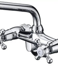 Wall Mount Kitchen Faucet With Adjustable 3 To 9 Inch Spread, 2 Cross Handles, Chrome Finish, 1.8 GPM Flow, Easy DIY Install