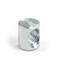 Top Shelf Replacement Barrel Nuts For Furniture Assembly M6 Slotted Cross Dowel Heavy Duty Hardware No Sweat Setup Rock Solid Finish Pack Of Eight showing a metallic slotted cross dowel nut.