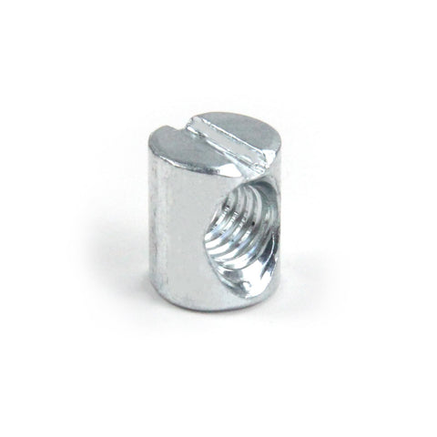 Top Shelf Replacement Barrel Nuts For Furniture Assembly M6 Slotted Cross Dowel Heavy Duty Hardware No Sweat Setup Rock Solid Finish Pack Of Eight showing a metallic slotted cross dowel nut.