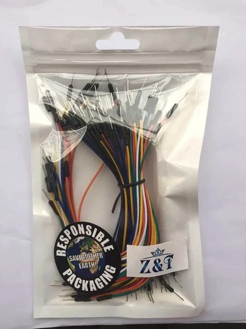 130 Pcs Solderless Flexible Breadboard Jumper Wires Male To Male With Multicolor Dupont Cable for Arduino and Raspberry Pi, packaged.