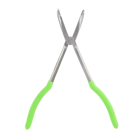 11 Inch 90 Degree Angled Long Nose Pliers With Extended Reach For Automotive Electrical And Jewelry Work, green handles
