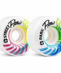 Flow Skate Park Roller Skate Wheels 89A Street for park and ramps, colorful design, set of 4, 58x32mm, ideal for grinding and sliding.