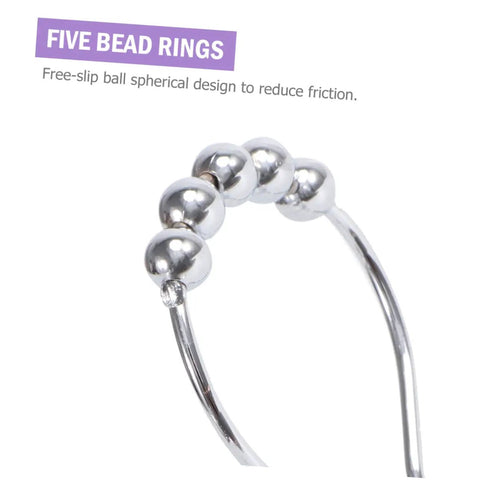 12-Piece Rust-Resistant Shower Curtain Hooks With Purple Rhinestones, Glide Double Hooks For Easy Hanging Of Shower Curtains And Liners, Stainless Steel Construction, No-Fuss Durable Bathroom Decor close-up with five bead design.