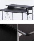 Adjustable Height Sit Stand Workstation Mobile Standing Desk Foldable Computer Table With Sturdy Waterproof Surface, close-up of surface and frame.