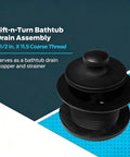 kousoer Bathtub Drain Plug Matte Black with Supplied Faceplate Screws, lift-n-turn assembly, bath drain stopper and strainer.