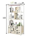 Five Tier Industrial Bookcase Walnut Storage Rack With Hefty Open Shelves For Books Vinyl And Keepsakes, measuring 58x24x122 cm.