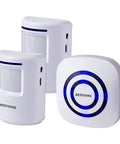 Long Range Wireless Motion Sensor Alarm System For Home Security With 2 Detectors And 1 Receiver 300 Ft Range 20 Ft Detection Driveway Or Indoor Use 38 Chime Tunes And LED Indicator displayed next to each other.