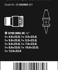 Diagram showing contents of Zyklop One Quarter Inch Socket Belt Set With Holding Function on packaging label.