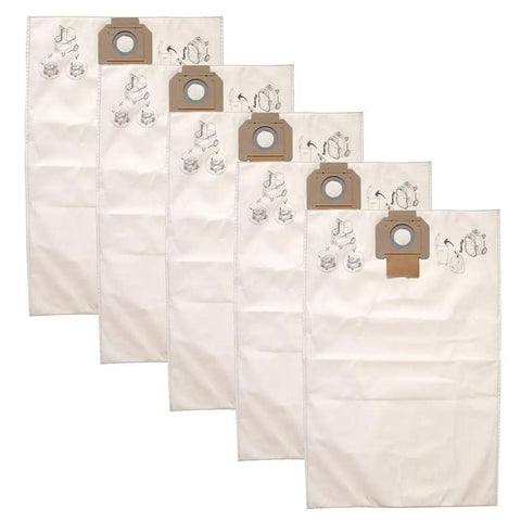 5 Pack Fleece Dust Bags for DE 1230 Dust Extractors, Heavy Duty Replacement Filters shown in a set, high capacity for dust collection