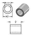 Heavy Duty Round Steel Spacers Three Quarter Inch Outer Diameter Half Inch Inner Bore Eight Eighths Inch Long showing detailed measurements.