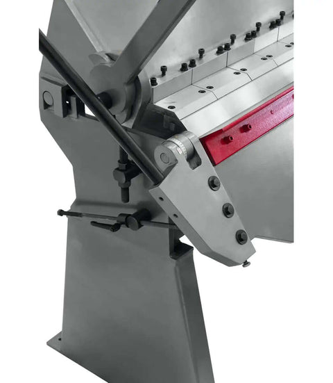 Close-up of 72-Inch Box And Pan Brake for 12-Gauge Mild Steel, showing all welded steel body, trusses, braces, and line-bored bed for precision.