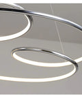 Slick Minimalist Iron Pendant Light For Kitchen And Office With Warm Led Bulb Large 74 Cm Wide Chrome And Gold Finish Contemporary Ceiling Lamp overhead view of chrome and white LED rings