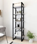 Tall 5-Tier Industrial Bookcase With Metal Frame And Grey Engineered Wood, Open Shelves, Adjustable Shelves, in a modern room