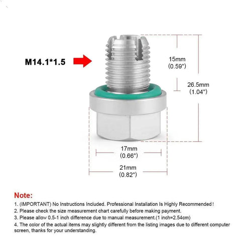 Ditch That Leaky Oil Pan With This Massive Oversize Piggyback Stainless Steel Self Tapping Thread Repair Kit For Your Car Featuring M104 To M18 Sizes And A Secure O Ring Seal To Stop Any Dreaded Drips Once And For All While Saving You A Boatload On. M14.1x1.5 stainless oil drain plug with O-ring, front view