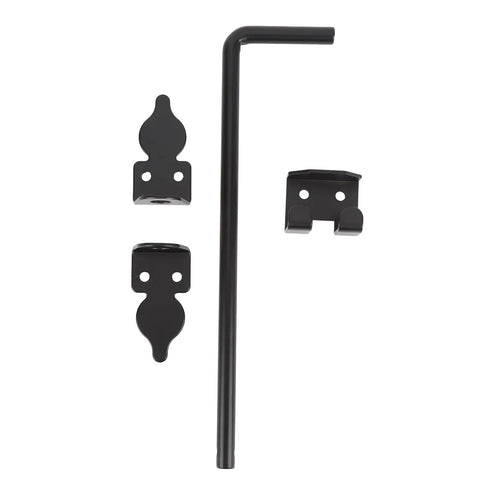 12 Inch Heavy Duty Carbon Steel Ground Drop Gate Latch With Rust Resistant Black Finish set includes latch rod and mounting hardware