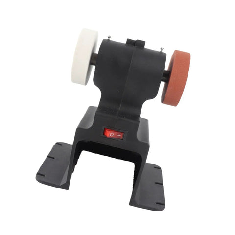Badass Mini Bench Grinder With A Beefy 250 Watt Motor And 7000 Rpm Torque Desktop Polishing Deburring And Sharpening Rig showing wheels and switch.