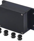 Outdoor IP65 ABS Project Box Electrical Enclosure With Cable Glands Waterproof Junction Box For DIY Projects 4.53 x 3.54 x 2.17 Inches Heavy Duty Weatherproof Workhorse, black ABS box with 4 M16 glands