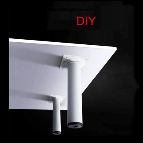 Built Tough White Replacement Table Legs 4 Pack Adjustable Steel Pipe Furniture Feet Zero Wobble Design Easy Peasy Setup for desk featuring sturdy cylindrical supports.