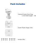 Durable Cooler Replacement Parts Kit With Plastic Hinges And Drain Plug Assembly For 1 Inch Shaft Length, 1 And 2 Pack