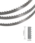 Premium Sk5 Carbon Spring Steel Bandsaw Blades Two Pack showing three blades with 6 TPI, 1425mm length, suitable for eight inch machines.