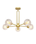 Gold Globe Giant Pendant Chandelier 5 Light Sputnik Ceiling Fixture With Dope Clear Glass Shades for modern home interiors.