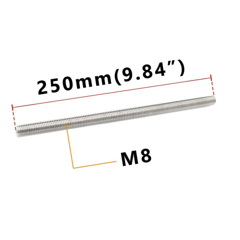 M8 304 stainless steel fully threaded rod, 250 mm length